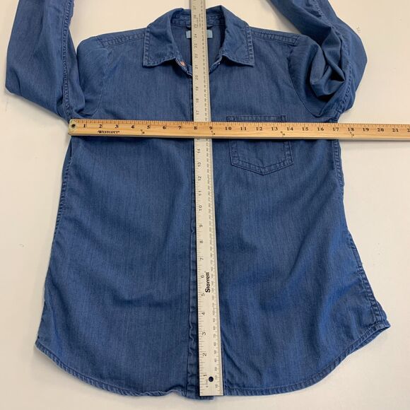 Cece Nordstrom Chambray Top Womens XS Extra Small Blue Hidden Buttons Shirt - Picture 7 of 12